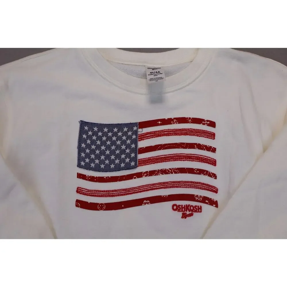 NEW Oshkosh B'gosh Girl Cream American Flag USA 4th of July Sweatshirt 4T